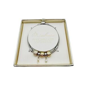 Mia Sarine Two‎ Tone Silver Plated Charm Bracelet 7.25" NIB Delicate Charms